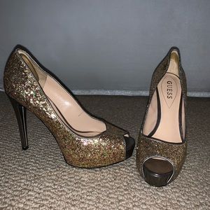Guess gold glitter stiletto multi sparkle 7.5 heel